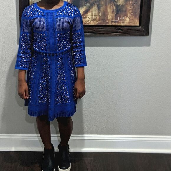 GB Girls Leopard Print Sweater Skater Dress Sixe XL Blue, Black & Light Pink - Picture 14 of 14